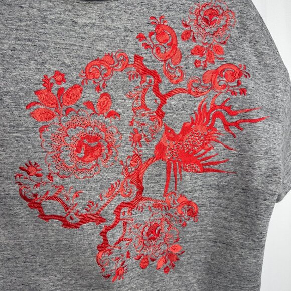 Elizabeth & James Gray Oversized Cropped Sweater Red Embroidery Cotton Blend SzM - Picture 3 of 8
